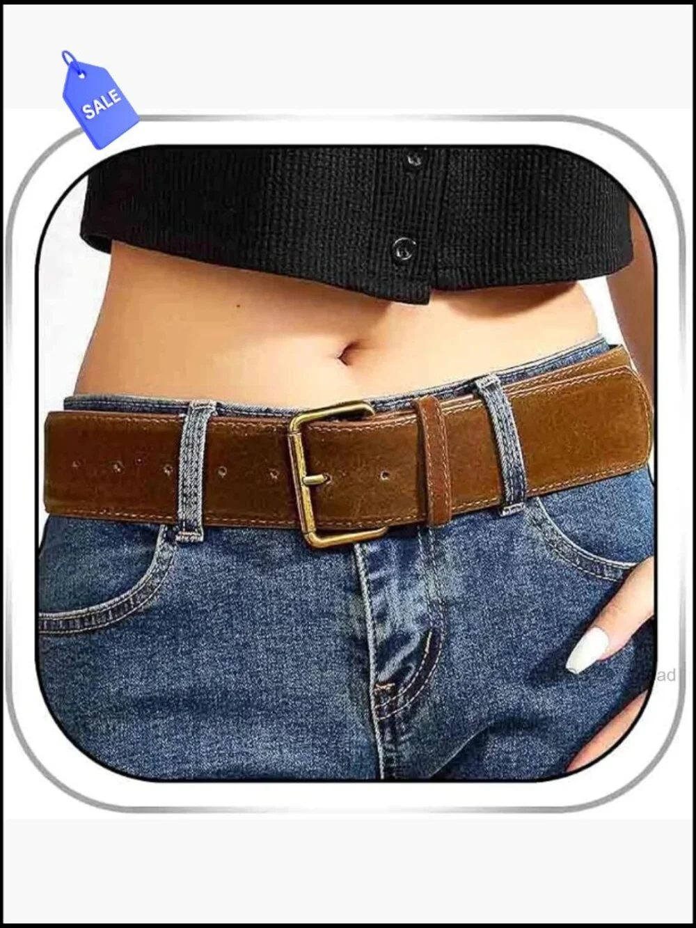 Wide Western Chunky Suede Belt with Gold Buckle for Dresses